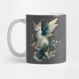 Majestic Cat Dragon Fairy Art - White and Teal with Gold Accents Mug